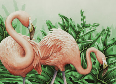 detail of flamingo painting