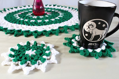 free pattern, crochet, mandala, mini, coasters, green, St. Patty's Day, St. Patrick's Day