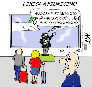 lirica, musica, romanze, aeroporti, fiumicino, trasporto aereo, ritardi, scioperi, umorismo, vignetta, satira