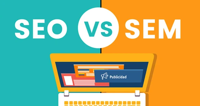 A graphic showing a text "SEM vs SEO
