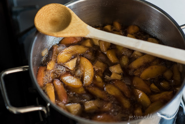 Peach & Bourbon BBQ Sauce |  Sweet and tangy sauce for grilled meats and savoury spread for an appetizer tray | personallyandrea.com