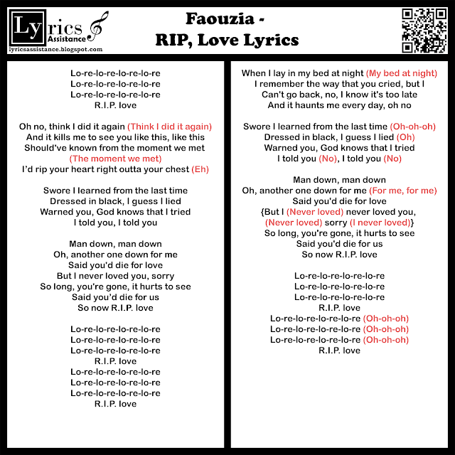 Faouzia - RIP, Love Lyrics | lyricsassistance.blogspot.com