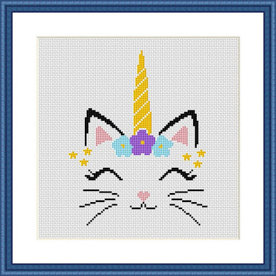 Unicorn cat cross stitch pattern Simple easy embroidery design - JPCrochet