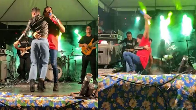 BAHIA: Palco desaba com banda durante festa junina  em Ipirá  e vídeo viraliza