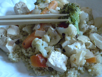 Lemon-Garlic Tofu Stirfry over Quinoa