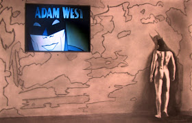 The Batman Brooding - Charcoal, conte and appropriated vintage video on paper 24x36, circa 2017 by F. Lennox Campello