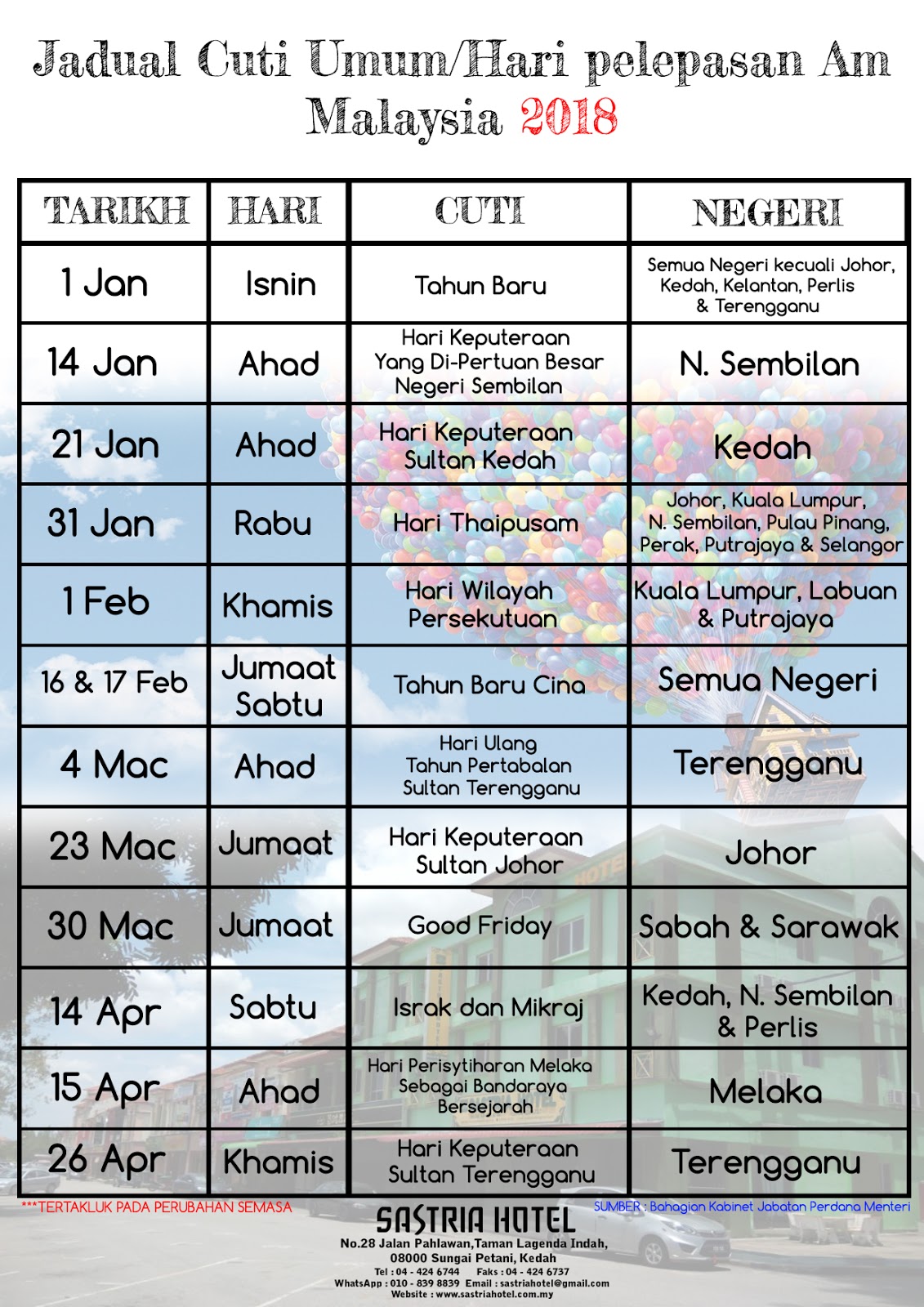 Kedah Discovery : JADUAL CUTI UMUM BAGI TAHUN 2018