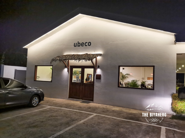 Ubeco restaurant building front at night