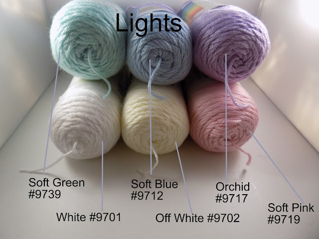Caron Simply Soft Yarn Soft Green 9739 Soft Blue 9712 Orchid 9717 Soft Pink 9719 White 9701 Off White 9702