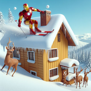 Designer - Ironman skiing on a house