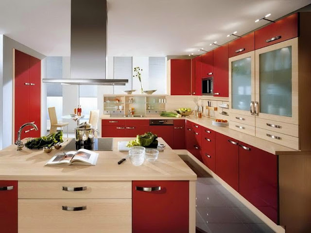 Contoh desain dapur warna merah