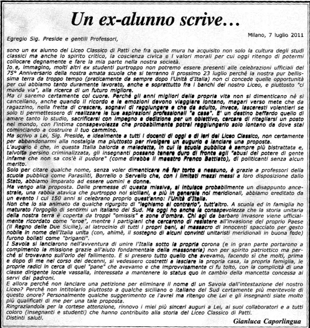 la lettera aperta al liceo classico Vittorio Emanuele III