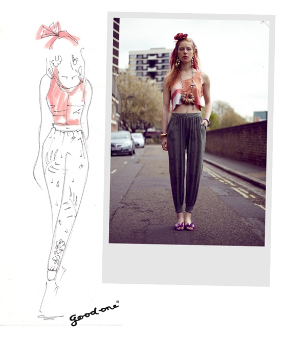 "The cropped vest came about from all the small coloured pieces of jersey found in abundance in the Goodone studio, that we couldn't help but start to piece together in as many fun combinations as we could. It too draws upon a sports vibe and sits well with it's jersey trouser counterpart, but would work well with any high-waist."