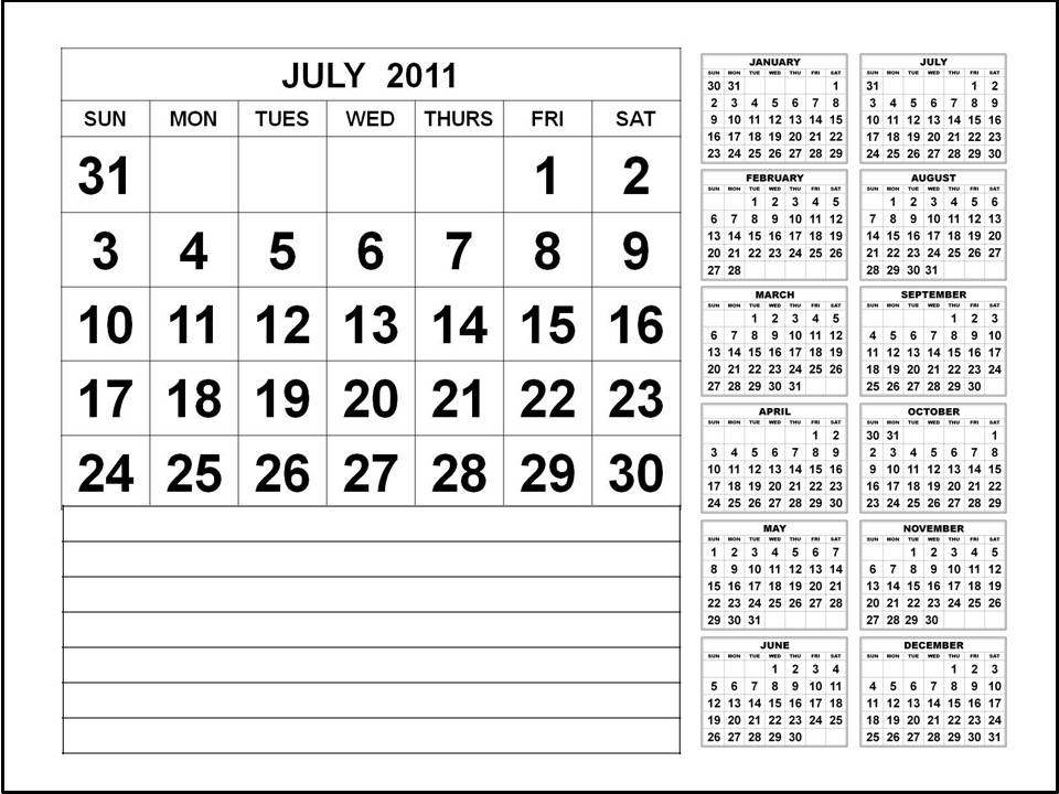 calendar 2011 printable template. july 2011 monthly calendar