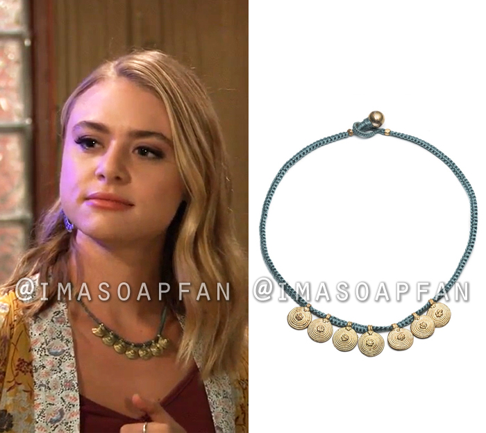 Kiki Jerome, Hayley Erin, Turquoise and Brass Coin Drop Necklace, General Hospital, GH