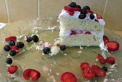 Last Slice of Berry Whipped Cream Cake on platter