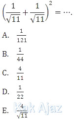 Kuadrat dari hasil jumlah pecahan akar, soal pengetahuan kuantitatif TPS UTBK 2019