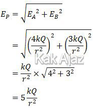 Resultan kuat medan listrik di titik P karena pengaruh muatan A dan B