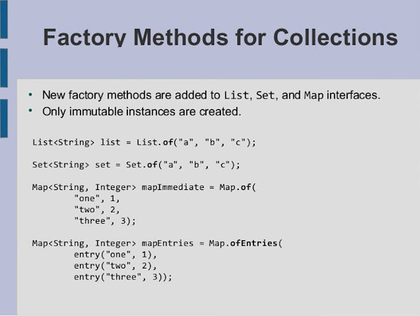 Java 9 Example - Factory Methods for Collection - Creating Unmodifiable List, Set, and Map