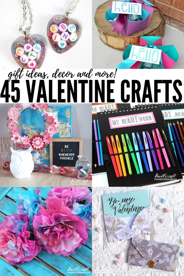 That's it--45 Awesome and festive Valentine Crafts!  So many fun crafts, DIY's and ideas for Valentines day!    Spruce up the front door, make a fun craft or brighten someone's day.    How do you celebrate Valentine's day?   Like, Pin and Share!