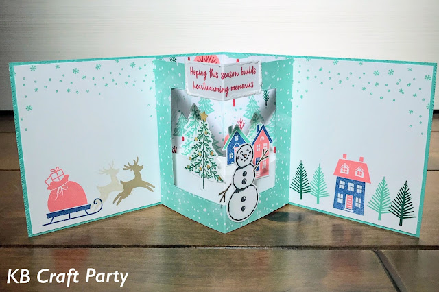 スノーマンのセンターピクチャーカード 雪だるま クリスマスカード スタンピンアップ 公認デモンストレーター KB Craft Party 須見葉子 スノーマンシーズン パーフェクトリープラッド フロムアワーハウストゥーユアーズ