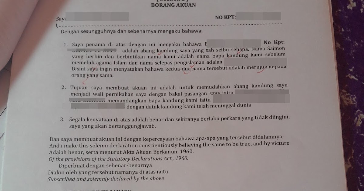 Contoh Surat Akuan Sumpah Sijil Nikah