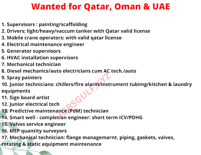 Wanted for Qatar, Oman & UAE