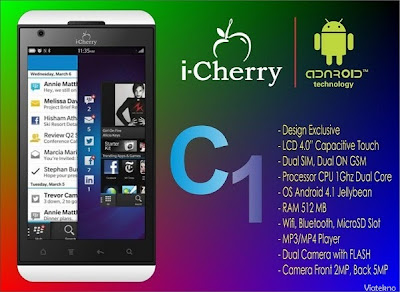 i-Cherry C1, HP Android Jelly Bean Murah, Layar 4 Inci, Mirip Blackberry 10