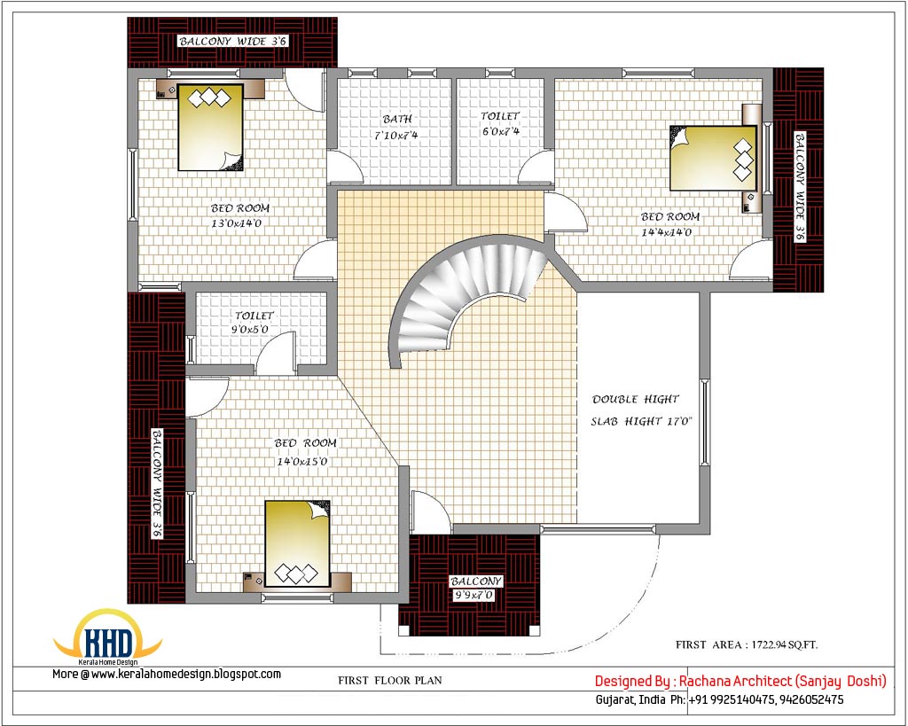 India home design with house plans - 3200 Sq.Ft. | Architecture house plans