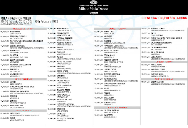 IL CALENDARIO DI MILANO MODA DONNA 