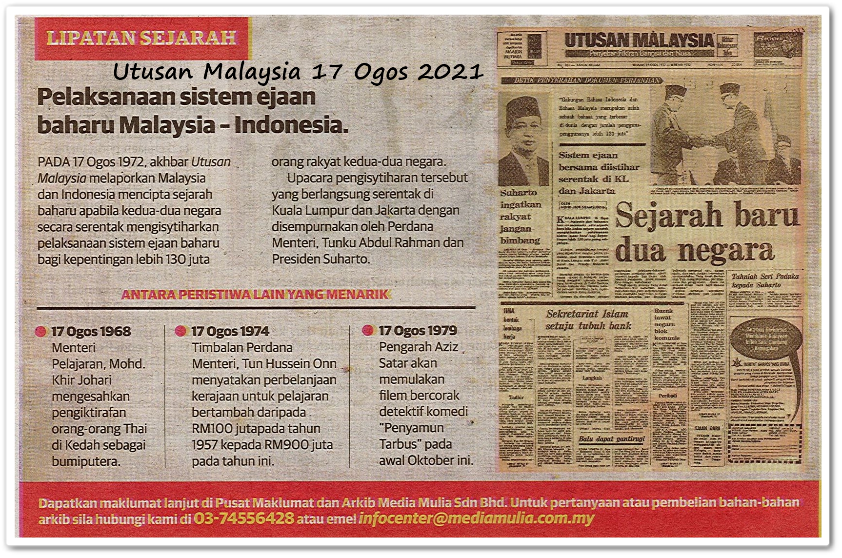 Lipatan sejarah 17 Ogos - Keratan akhbar Utusan Malaysia 17 Ogos 2021