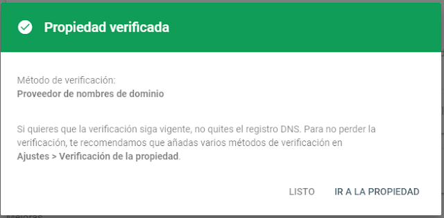 propiedad verificada en Google Search Console