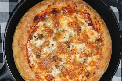 Baked pan pizza.