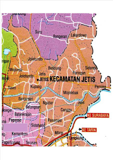 Kecamatan Jetis secara geografis terletak disebelah utara sungai Brantas Peta Kecamatan Jetis Kabupaten Mojokerto