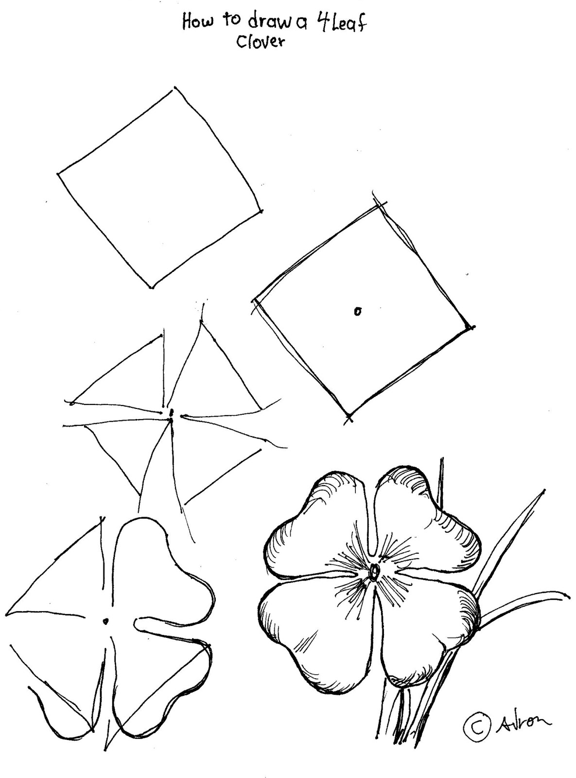 How to Draw Worksheets for The Young Artist: How to Draw a Four Leaf