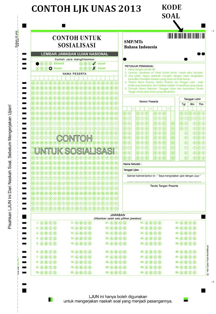 Berbagi dan Belajar: Contoh Lembar Jawaban Ujian Nasional 2013