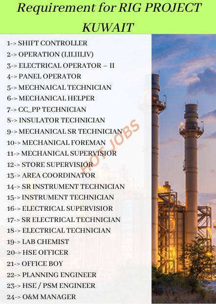 Requirement for RIG PROJECT KUWAIT