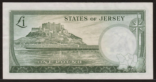 Jersey money currency 1 Pound banknote 1963 Gorey Harbour and Mont Orgueil Castle