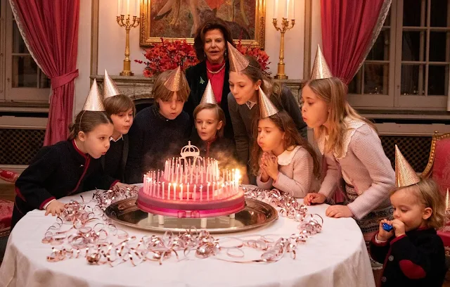 Princess Estelle, Prince Oscar, Princess Leonore, Princess Adrienne, Prince Alexander, Prince Gabriel and Prince Julian at birthday party