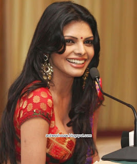 Sherlyn Chopra saree navel show PressMeet 