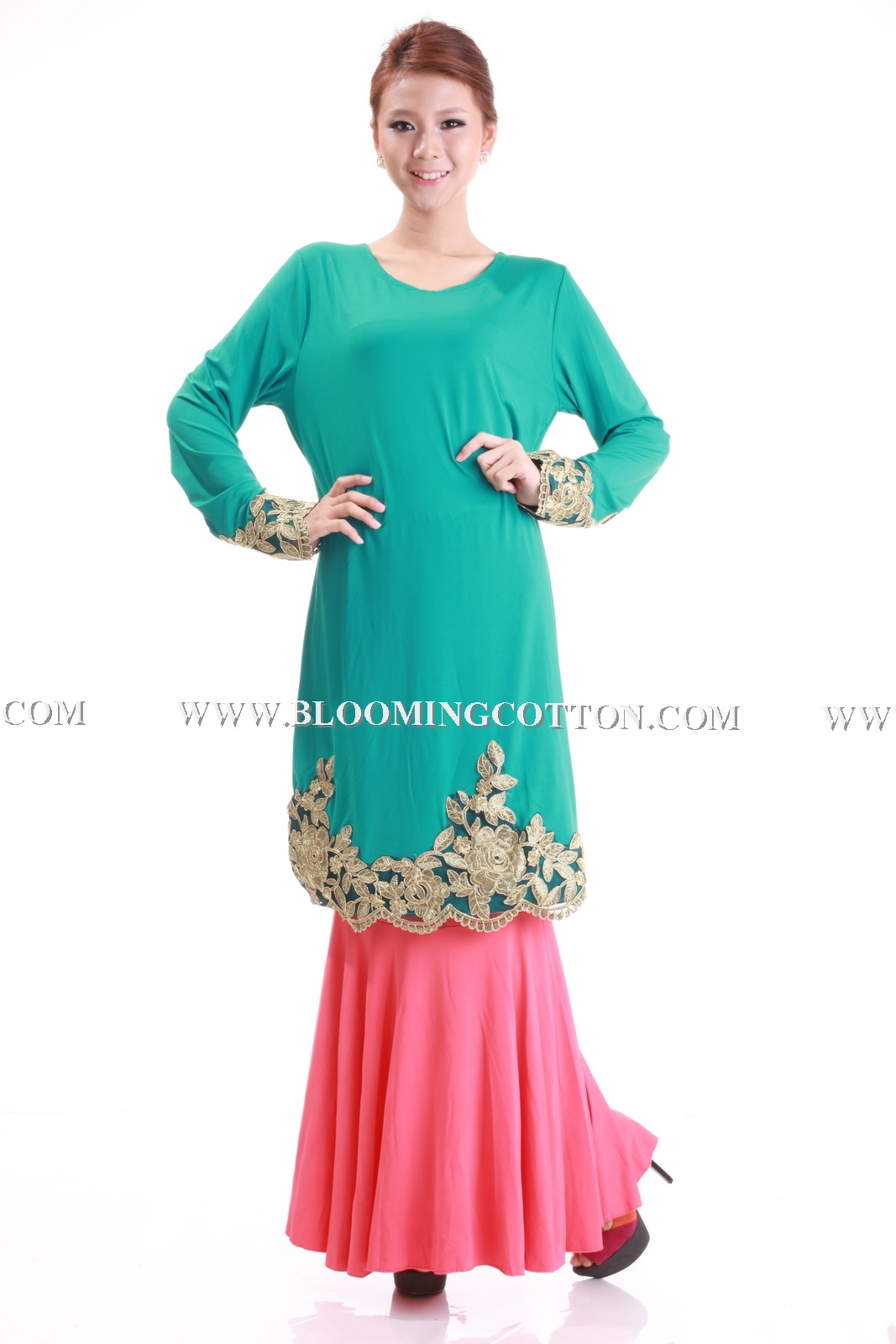 BLOOMING COTTON Modern Colorful Baju Kurung Gold Kerawang 