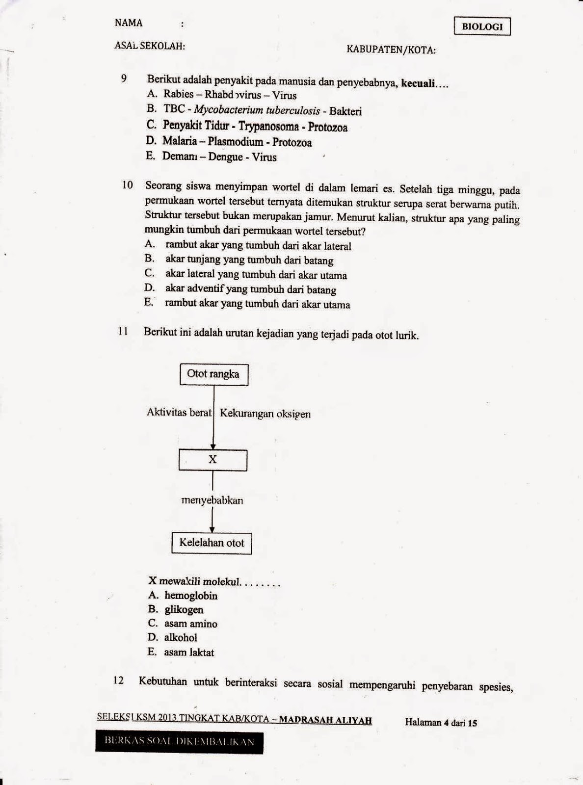 PERSIAPAN OSN BIOLOGI 2015  Materi dan Soal Biologi