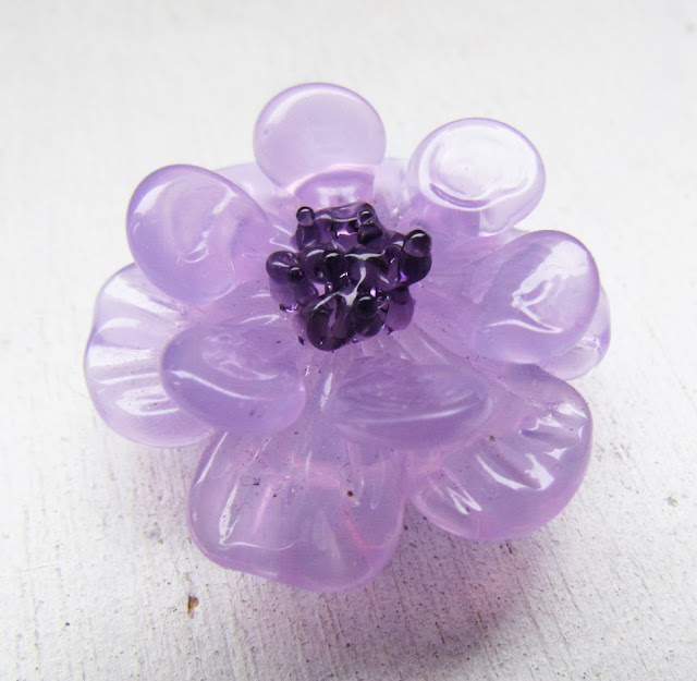 Lilac lampwork flower by Inna Kirkevich