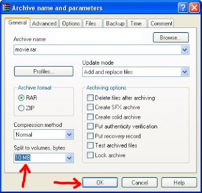 how to split a big file using winrar