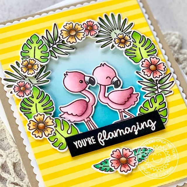 Sunny Studio Stamps: Fabulous Flamingos Fancy Frames Frilly Frames Stitched Ovals Flamingo Punny Cards by Angelica Conrad and Juliana Michaels