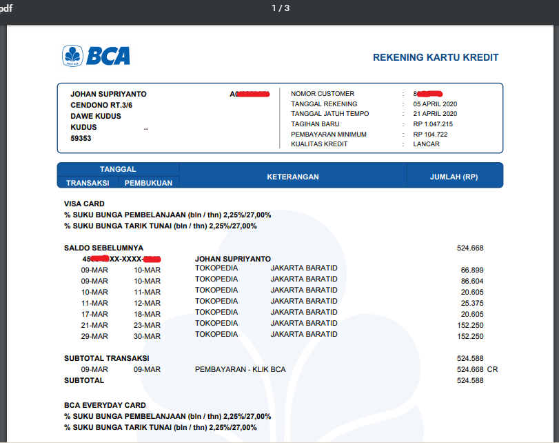 Cek Tagihan Kartu Kredit BCA via klikbca