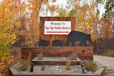 Lac la Peche Resort sign.