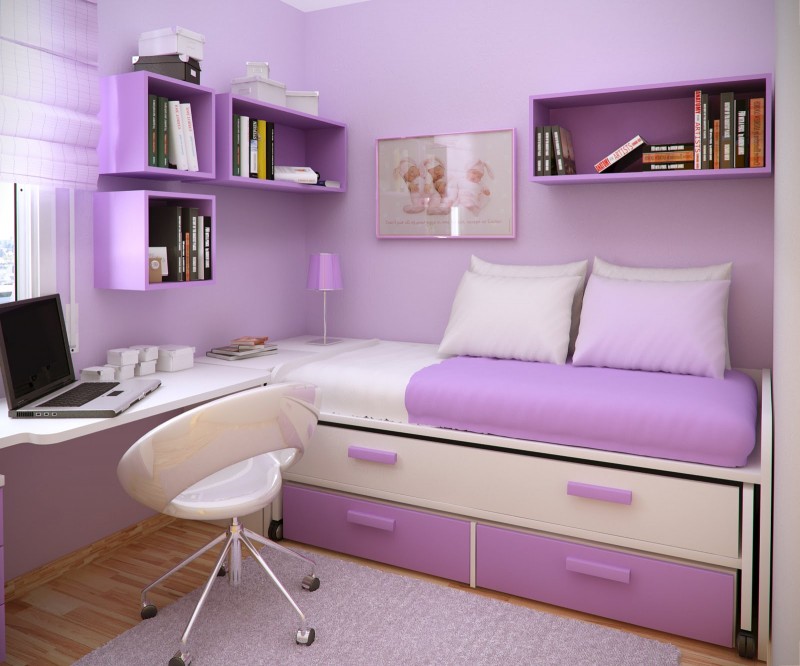 bilik tidur anak perempuan cantik warna ungu