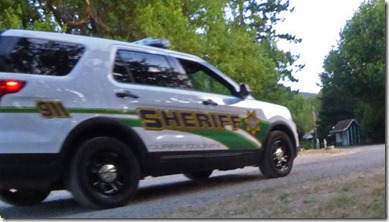 Sheriff car looking for banned fireworks at Huntley Park near Gold Beach