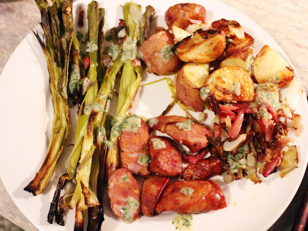 Sheet Pan Supper Queen Strikes Again! (Sheet-Pan Sausage With Spring Onions, Potatoes and Mustard)